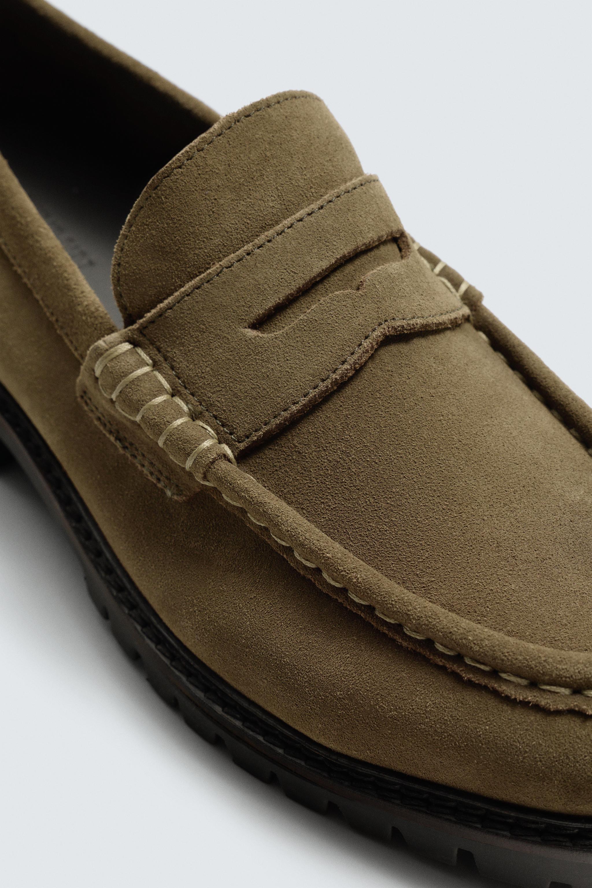 LEATHER PENNY LOAFERS WITH TRACK SOLE
